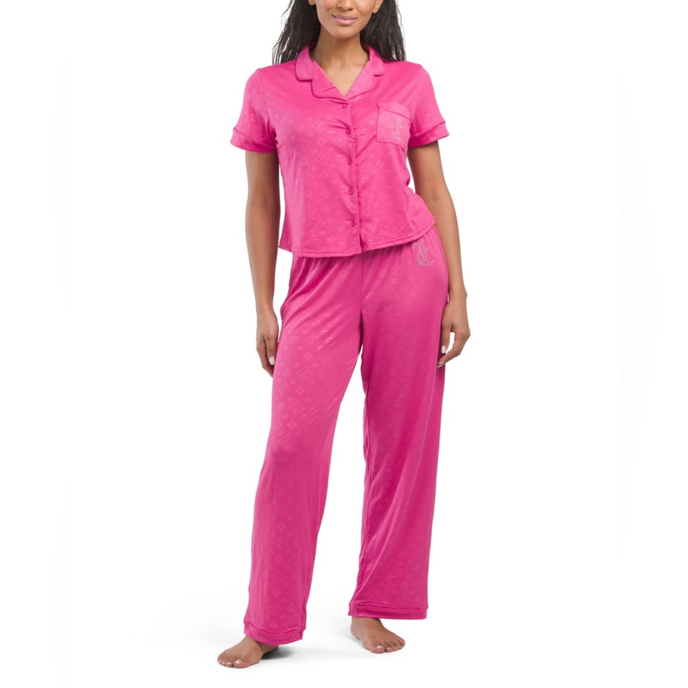 Juicy Couture 2PC Short Sleeve Top & Long Pants Pajama Set